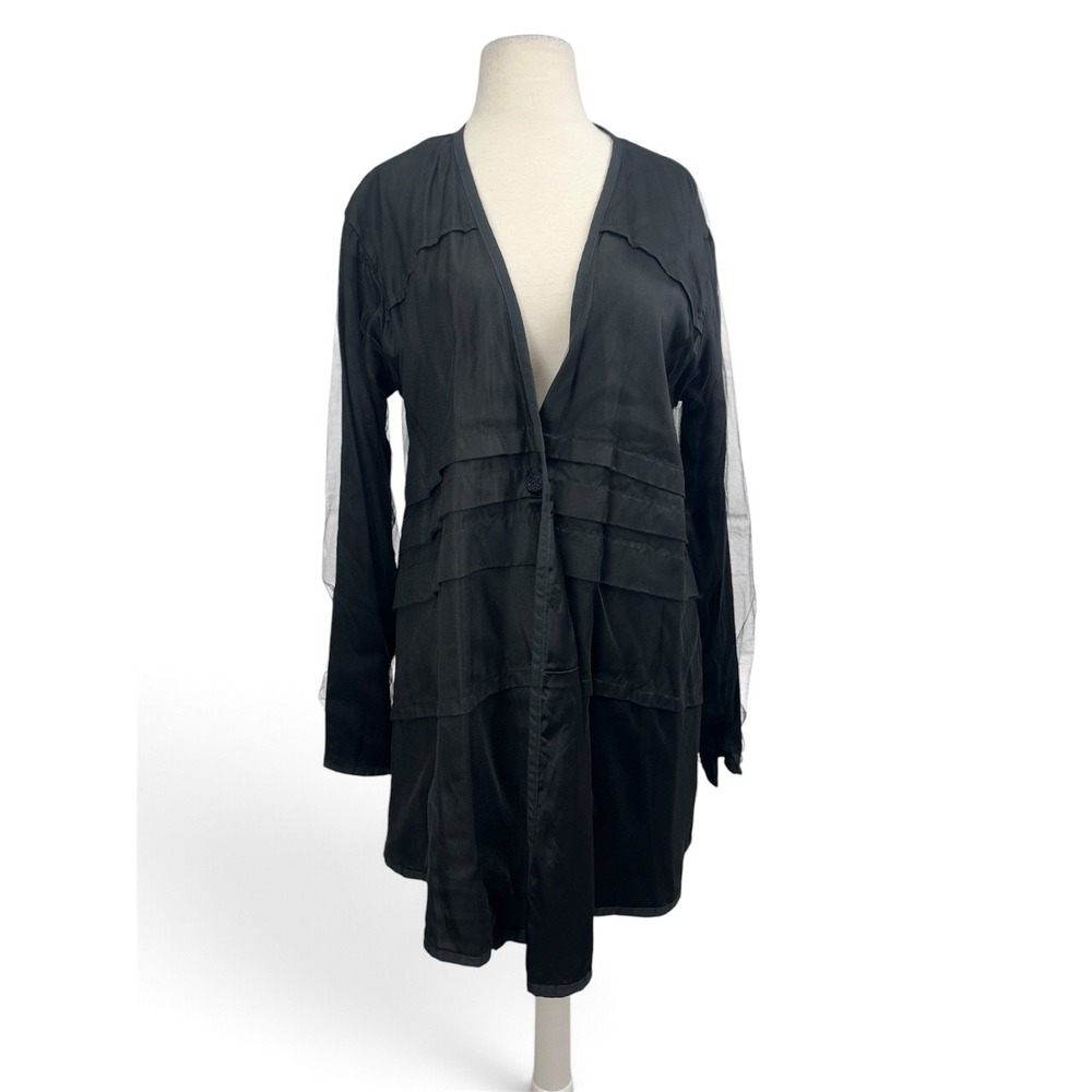Krista Larson Black Organza Tiered Jacket Topper One Size Lagenlook Cardigan